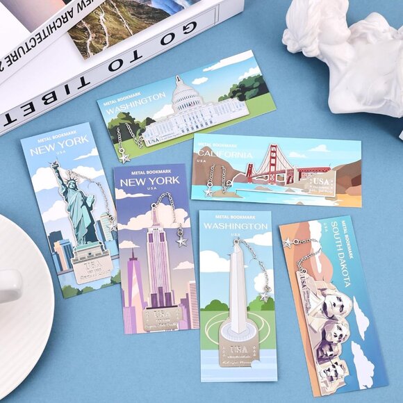 6 Pcs Silver Metal Bookmarks, Elegant Statue of Liberty America Famous Landmark - Picture 4 of 9